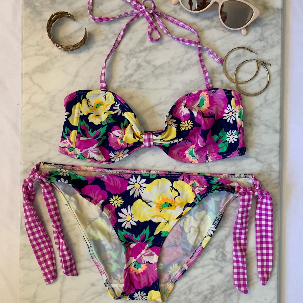 Halter With Straps Floral Two Piece Bikini